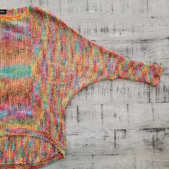 Miss Sasa Rainbow Sequin and Yarn Sweater with Cinched Sleeves - Picture 4 of 16